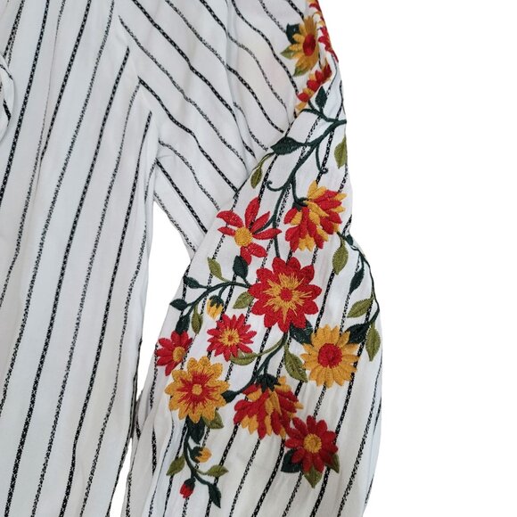 Savanna Jane embroidered floral long sleeve light weight striped tunic top Small - Picture 5 of 6